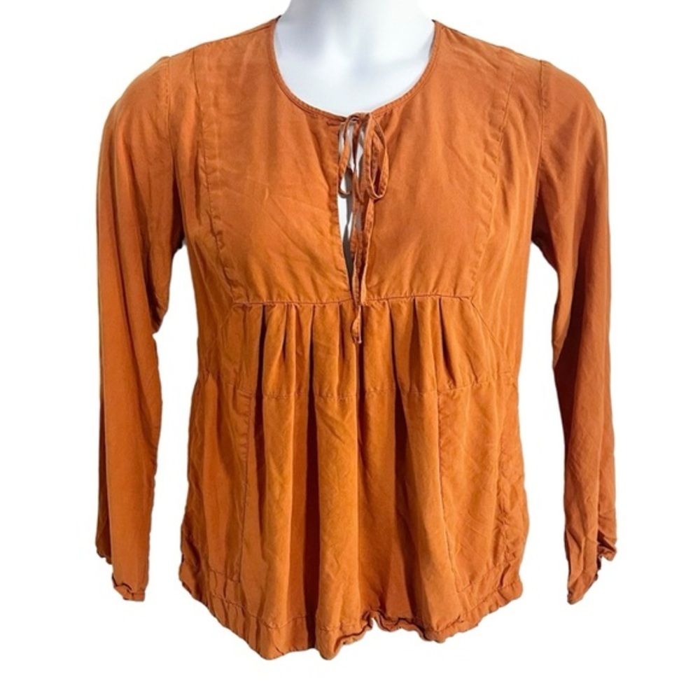 Johnny Was Orange Tie Neck Long Sleeve Peasant Top Size Medium